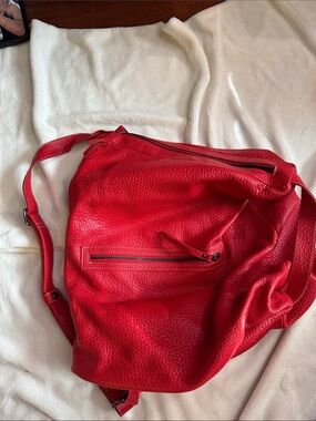 Bold Red Pebbled Leather Shoulder Bag for Women